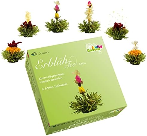 Creano Green Blooming Tea Discovery Set โ Selection of 6 Different Fruity Flowering Tea Balls โ Elegant Starter Gift for Women & Tea Lovers