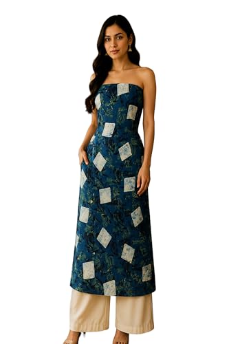 Image of Ethnics of Kutch Womens's Ajrakh Modal Silk Natural Dye Hand Block Print Unstitched Kurta Fabric