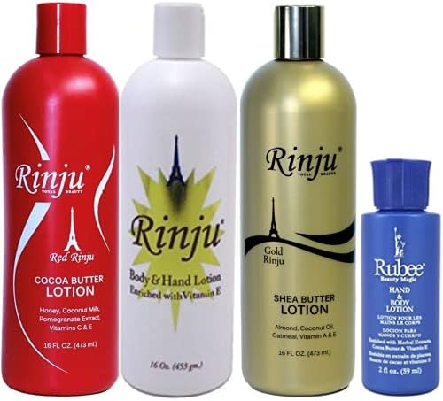 Rinju Original, Shea Butter & Rinju Red Cocoa Butter Lotion 16 oz. (Set of 3) with a free Rubee lotion 2 oz bottle