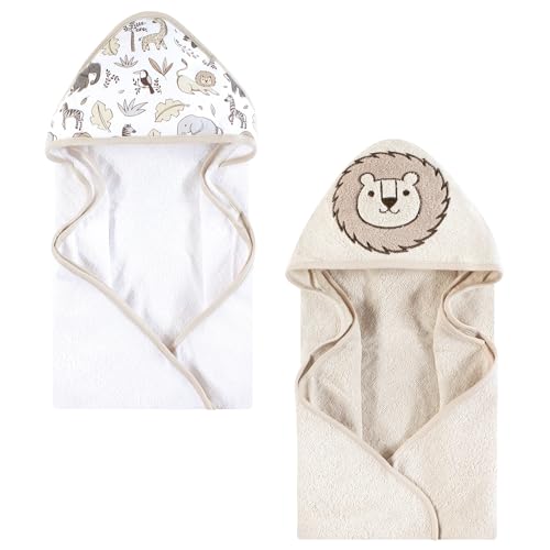 Hudson Baby Cotton Animal Face Hooded Towel, Neutral Safari, One Size