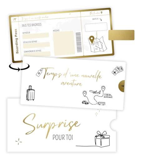 Rudis Tiny Goods Carte a Gratter Voyage Surprise - Carte embarquement - Faux Billet Avion annonce - Ticket a Gratter personnalisable - Cadeau Anniversaire