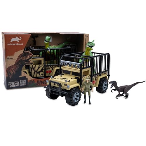 Animal Planet Dino Expedition Playset – Transport Truck with Lights & Sounds, Dinosaurs, Action Figure & Accessories for Kids Ages 3+