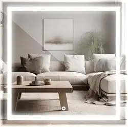 Espelho Quadrado Jateado LED com Touch 50x50cm, Controle de Intensidade, Suporte de Instalação (Frio)