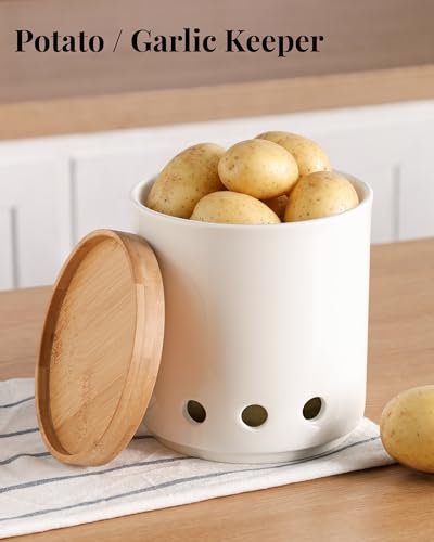 Image of LoeJan 7.3 inch 360 Rotating Ceramic Utensil Holder for Kitchen Countertop - Cooking Utensil Crock Organizer with Non-Slip Cork Base for Farmhouse Kitchen Decor, White