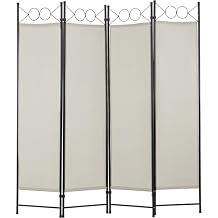 4 Panel Room Divider 6FT Steel Frame Screen Folding Privacy Divider Freestanding Partition for Home Office Bedroom Beige