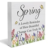 Spring Decor, Rustic a Lovely Reminder of How Beautiful Change Can Truly Be Wood Sign Farmhouse Spring Art Decorations Tabletop Shelf Desk Home Decor, 5 X 5 Inches
