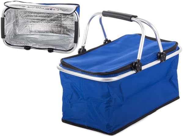 Cestino Termico Picnic, Pieghevole Portatile Pranzo Aperto, Cesto Gite Mare Montagna Parco, Caldo Freddo Alimenti Bevande Lungo, Comfort Maniglie Cerniera Fondo Rigido Anti Scivolo (BLU)