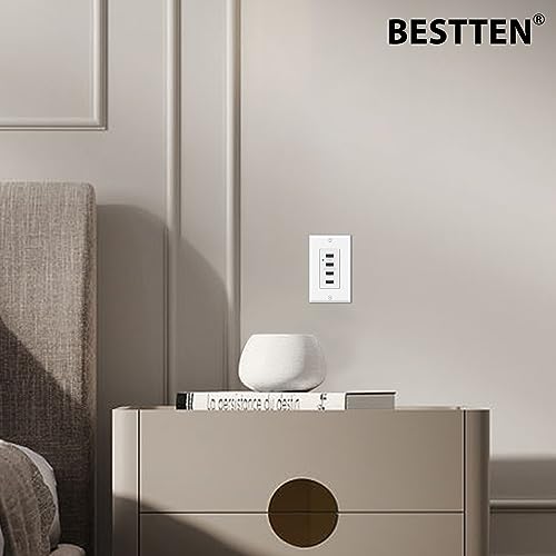 Bestten USP-4U0A-1 Usb Receptacle Outlet, 4.2A/21W High-Speed 4 Usb Wall Charging Outlet 125Vac Input thumb #5