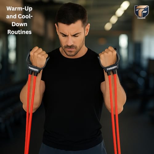 Image of Resistance Tube with Handles Exercise Band for Workout, Strength Training, Full Body Workout, Home Gym Use Men & Women Tonning Tube for Warm up Exercise 25Kg Resistance Band Red