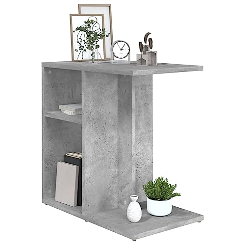 Mesa auxiliar gris hormigón reversible y resistente que ahorra espacio 5