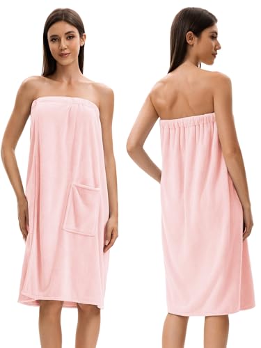 Image of Towel Wrap For Women After Shower,Plush Bath Robe Female,Sauna Spa Wrap Around Towels With Pockets