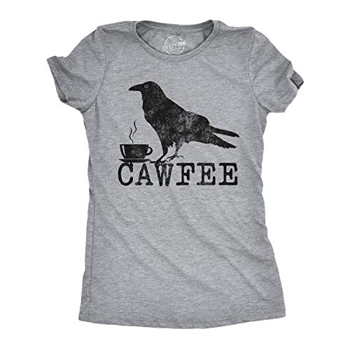 Womens Cawfee Tshirt Funny Coffee Drinking T Shirt Sarcastic Caffeine Joke (Heather Grey)