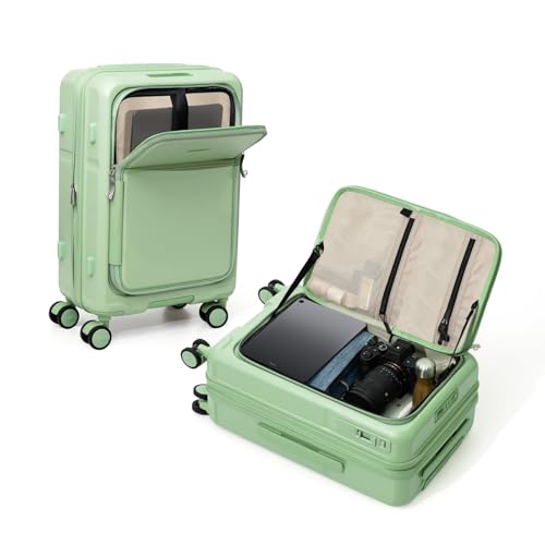 ROAMING Expandable 20 Inch Carry On Luggage with Mute Brake Wheels Airline Approved Hard Shell Suitcases with Front Pocket Top Opening Luggage with TSA Lock for Short Business Travel, Jade cyan
