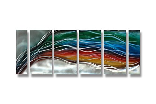 Pure Art Colorful Rainbow Wall Art - Large Abstract Metal Wall Art Decor - Modern Handing Sculpture Of 6 Panels - 3D Abstract Design For Home, Business, Office - 65 X 24-Inch #TOP1