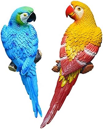 Ascebrk Parrot Statues for Garden, Indoor Outdoor Parrot Statues and Figurines,Resin Hanging Macaw Sculpture Wall Decorations Tree Animal Birds Statues Tropical Decor for Patio Lawn Yard Home
