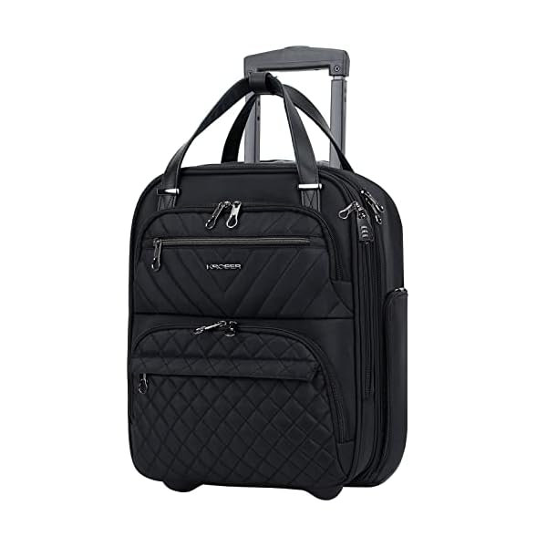 KROSER Carry On Underseat Multi-functional, 16-inch Underseater Lightweight Overnight Suitcase for Men Women, Black