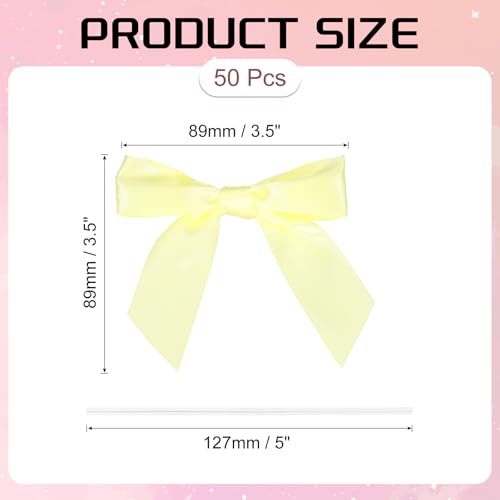PATIKIL 50 Pcs Satin Ribbon Twist Tie Bows 3.5 Inch Small Craft Bows for DIY Gift Wrapping Champagne Bottle Wedding Christmas Birthday Decor, Yellow by PATIKIL - Image 2