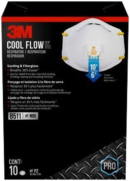 3M 8511 All-In-One N95 Respirator for Sanding, Fiberglass, Drywall, and Painting, Exhalation Valve Helps Direct Exhaled Air Downward