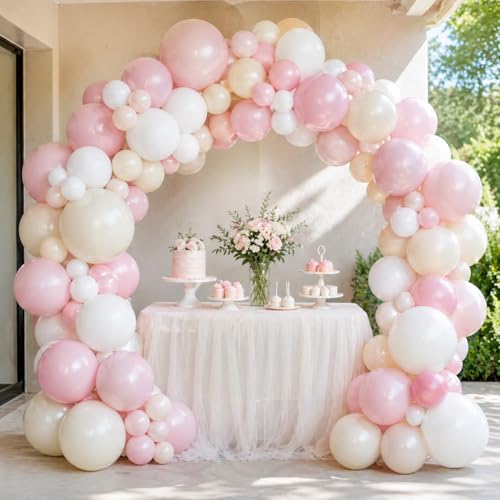 Image of Dusty Pink Balloons, 60pcs 12 Inch Pastel Light Pink Cream Beige White Ivory Helium Balloons for Girls Women Fairy Birthday Baby Bridal Shower Bachelorette Wedding Party Decorations