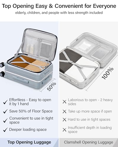 Image of Hanke 16 20 24 26 Inch Carry On Suitcase PC Hardshell Luggage Top Open Aluminum Frame Rolling Suitcases with Wheels Tsa Luggage Travel Luggage for Womem Men, Grey, 16 Inch