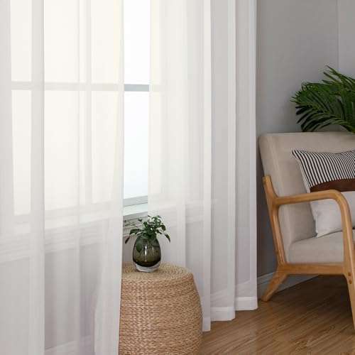 Image of OVZME Ivory Sheer Curtains 78 Inches Long 2 Panels - Soft Light Filtering Window Sheer Panels for Living Room /Bedroom, Top Dual Rod Pocket, 1 Pair, Each 42Wx78L Inches