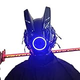 JAUPTO Techwear Punk Helmet, LED Light Cool Samurai Mask, Halloween Cosplay Anime Mask (Blue)