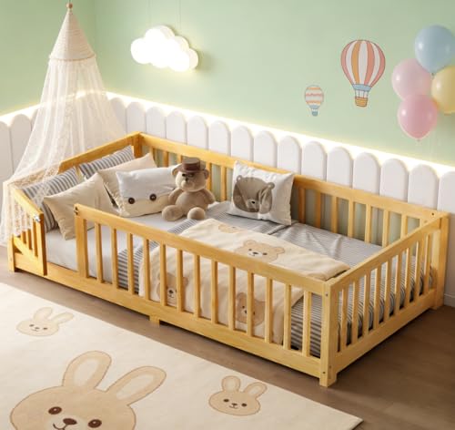 Bellemave Twin Montessori Floor Bed with Rails