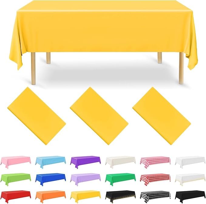 xiao Manteles de plástico Desechables 137 x 274 cm Marfil rectángulo Cubierta de Mesa para Fiesta de Fiesta Compromiso Bodas Bautismo decoración de cumpleaños 3 Paquetes (Amarillo)