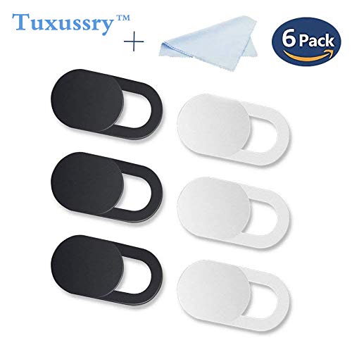 Webcam Cover Slide,Laptop Camera Cover 0.027in Ultra Slim Webcam Cover fits Echo Spot Laptop Desktop PC MacBook Pro iMac Mac Mini Computer with 2pc Cleaning Cloths,Strong Adhensive (6 Packs)