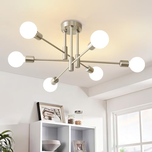 Image of Nickel 6-Light Sputnik Ceiling Light Fixture, Mid Century Lights Fixture