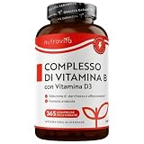 Nutravita Vitamina B Complex Alto Dosaggio con D3-365 Compresse (1 Anno) - Complesso Vitamine B con Biotina, Acido Folico, Metilcobalamina e Vitamina D3 - Integratore B1 B2 B3 B5 B6 B7 B9 e B12