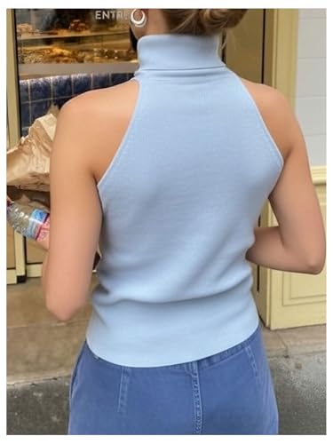 Image of MakeMeChic Sleeveless Turtle Neck Tops Crop Mock Neck Tops for Women