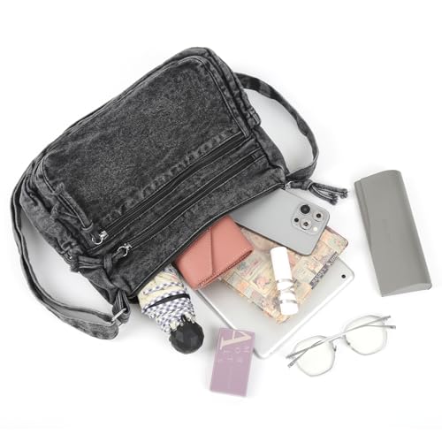 Image of ALUSBELL Large Denim Tote Bag for Women Lightweight Denim Purses Jean Shoulder Bag Retro Crossbody Handbags