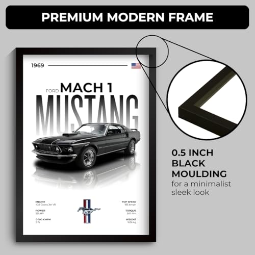Image of Mustang Poster | Framed 1969 Mustang A4 Sized (31 x 23 cm) | Muscle Poster for Wall, Gift for Boys, American Muscle Car Frames | Car Posters for Wall, Bedroom, Hostel, Study Area, Hostel (F 019)