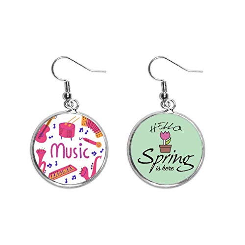 Pendientes de guitarra y trombón colgantes con patrón musical de temporada