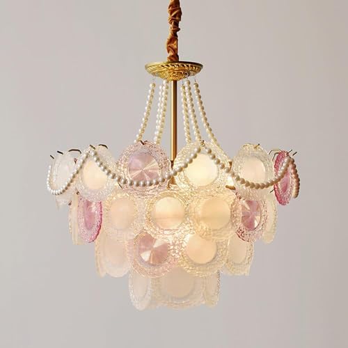 Lampe suspendue en verre dépoli haut de gamme rose violet style lustre côtier de luxe