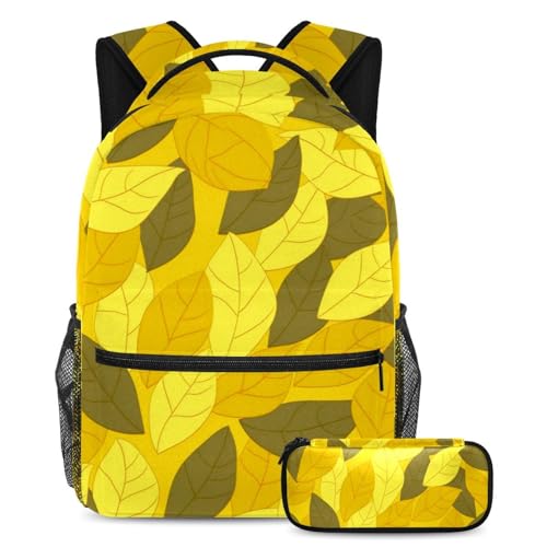 Sac à dos scolaire feuilles jaunes pour ados idéal pour les cours et loisirs