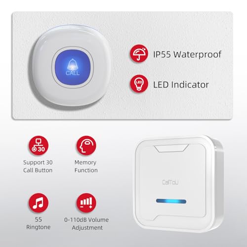 Image of CallToU Wireless Caregiver Pager System, 500+ ft Range, Plug-in Receiver & Waterproof Call Button, Nurse Alert Emergency Call Button for Elderly, Home & Patient Care, Expandable Assist Call System