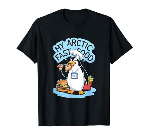 Funny Penguin Arctic Hamburguesa de comida rápida y chef de perros calientes Camiseta