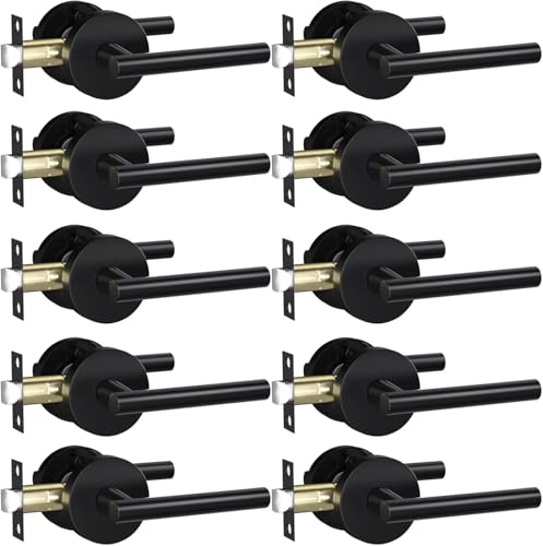 Image of Goldenwarm 10 Pack Matte Black Passage Door Handle Black Door Handles Interior Zinc Alloy Heavy Duty Reversible Passage Door Levers for for Hallways and Closets(no Lock)