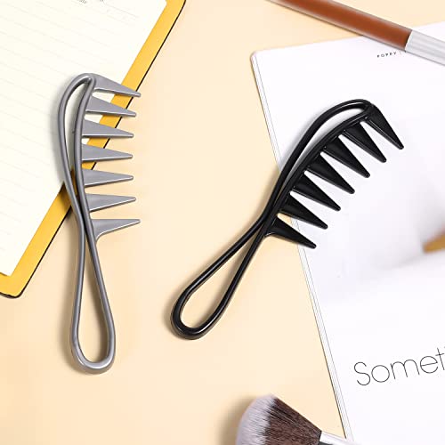 Foto von 2 Stück Breitzahnkamm, Grobzinkiger Kamm Lockenkamm Breite Zahnkämme Wide Tooth Comb für Frauen Männer Lockig Nass Wellig Dick Haare Friseur Salon (Schwarz)