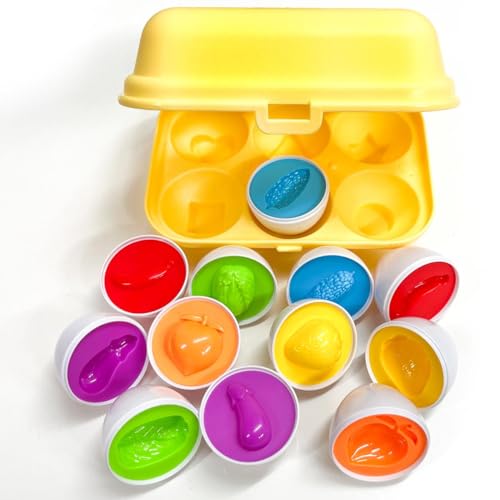 Xwin Sportseries 6PCs Kids Matching Eggs Toy Fruits & Vegetable Puzzle Toy Montessori Educational Sensory Eggs with Storage Box Learning Gift for Toddlers and Babies
