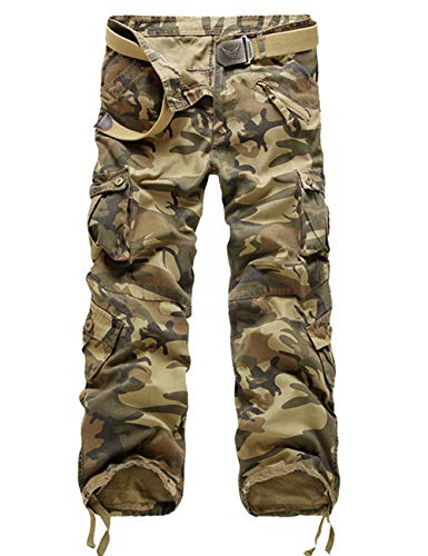 Men's Army Camouflage Cotton Sweatpants Trousers 7XL Multi Pockets Sports Jogger Cargo Pants Plus Size(No Belt)
