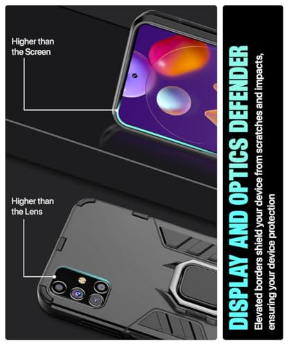 Image of WOW IMAGINE Shock Proof Back Case Mobile Cover for Samsung Galaxy M31s (Armor | Hybrid PC + TPU | Full Protection with Ring Holder Kickstand | Carbon Black)
