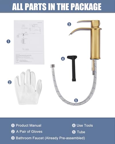 ARCORA Wasserhahn Bad, Hochdruck Waschtischarmatur wenig Lärm aus Edelstahl Einhandmischer Wasserfall Waschbeckenarmatur Armatur Waschbecken, Golden