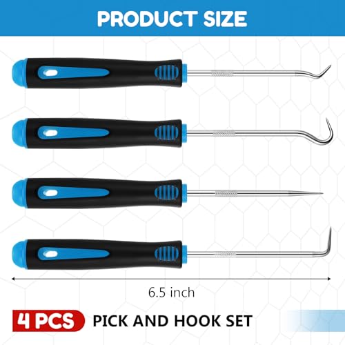 Image of WILLBOND 4 Pcs Pick and Hook Set Precision Automotive Mechanic Picks Tools Set for Car Oil Seal Hooks Puller Remover Tools(6.5 Inches,Light Blue) (Pack of 3)