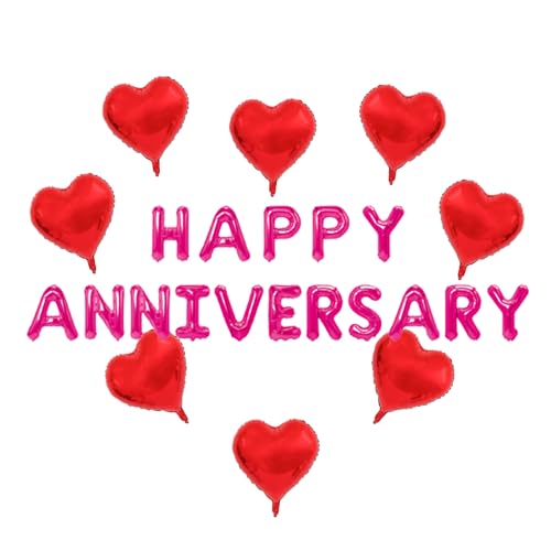 Happy Anniversary Balloon Banner Love Party Balloon Decoration (Rose red Anniversary Balloon)