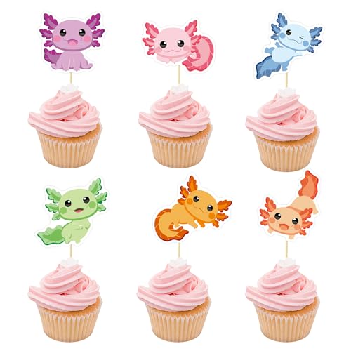 36Pcs Axolotl Cupcake Toppers Boys Girls Birthday Decorations Pic...