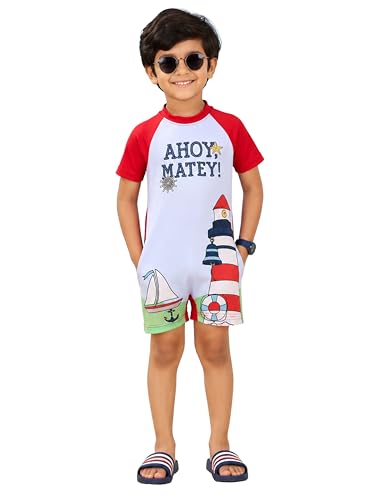 Image of KiddoPanti Boys & Girls Half Sleeve Mid Thigh Length Swim Suit