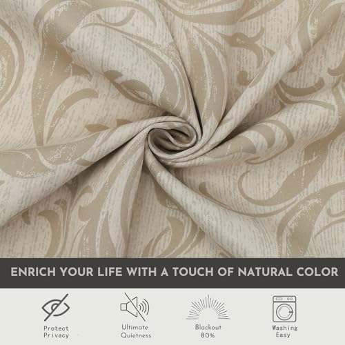 Image of 80% Blackout Curtains for Bedroom, Beige Window Drapes 54 Inch Length for Living Room, Thermal Insulated Grommet Curtains, 2 Panels